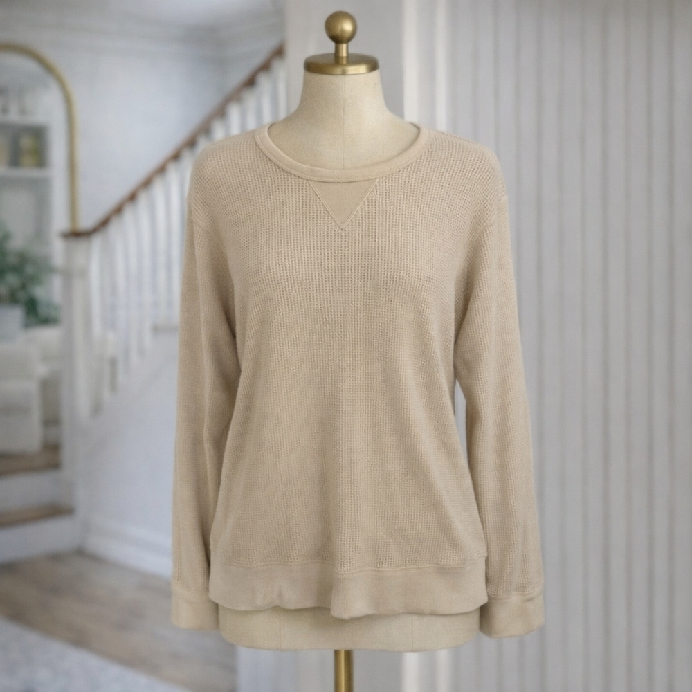 Club Monaco 100% Cotton Cream Waffle Knit Long Sleeve Sweater Medium